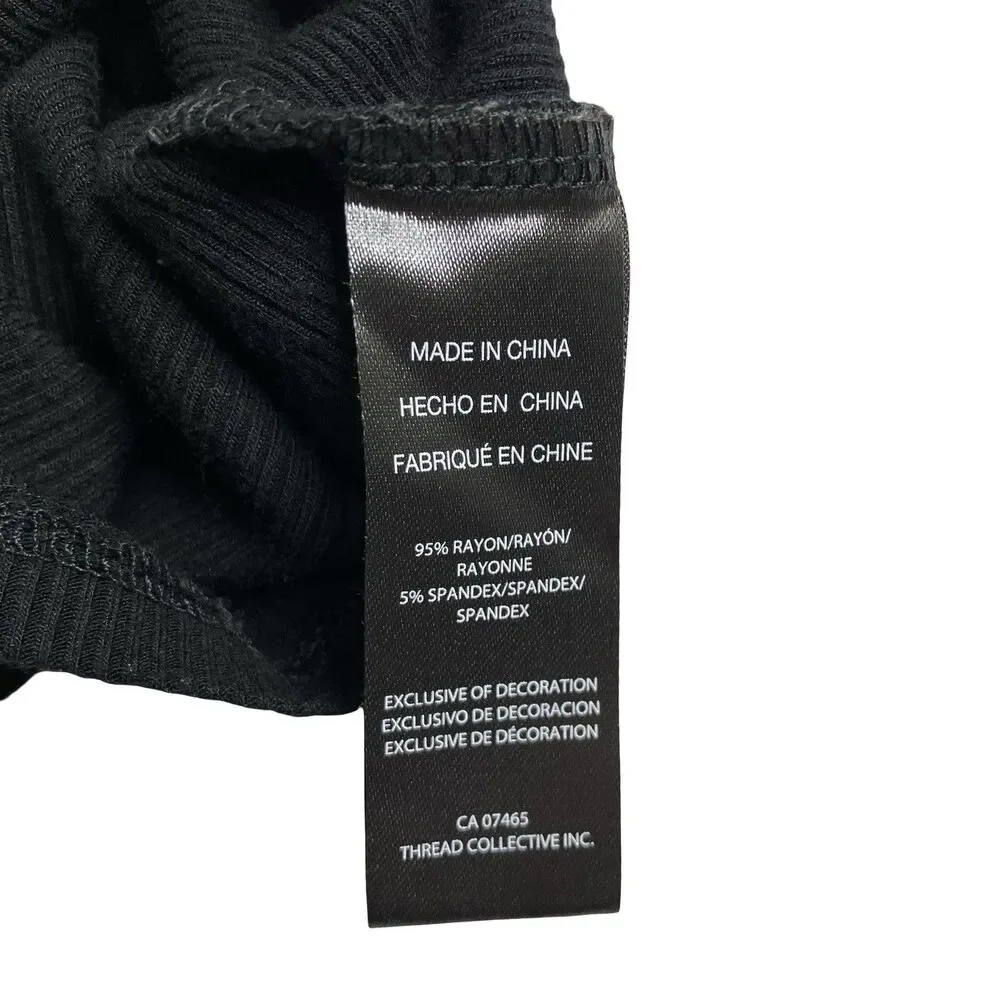 Bebe Top Womens M Black McBling Rhinestone Y2K Logo Stretch Ribbed Short Sleeve - Picture 6 of 10